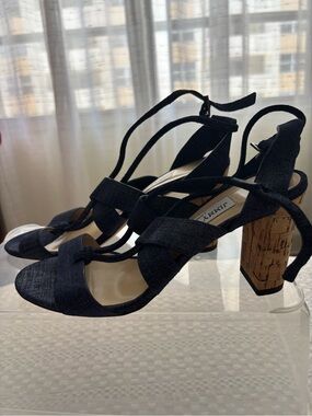 Jimmy Choo Navy Strappy Cork Block Heel Sandals NWT